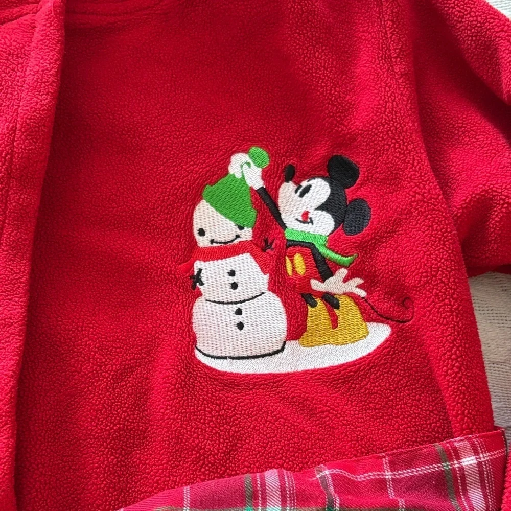 Gently Loved Red Hooded Robe with Embroidered Snowman & Vintage Mickey “Unisex”